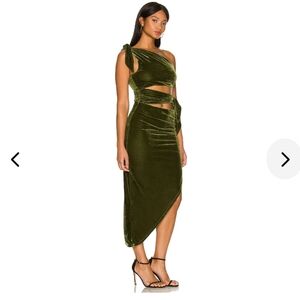 Lovers And Friends Tessa Midi Green Velvet Ruched Cut Out Y2k Dress Boho Revolve
